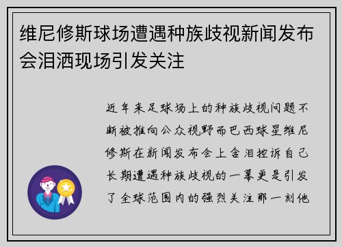 维尼修斯球场遭遇种族歧视新闻发布会泪洒现场引发关注
